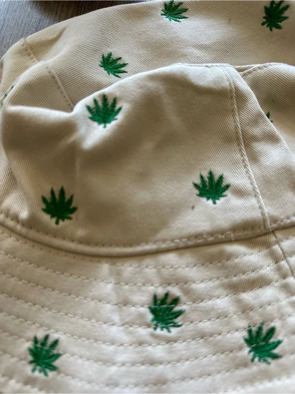 Tilly's Beige Bucket Hat with Green Leaf Embroidery - Picture 5 of 6